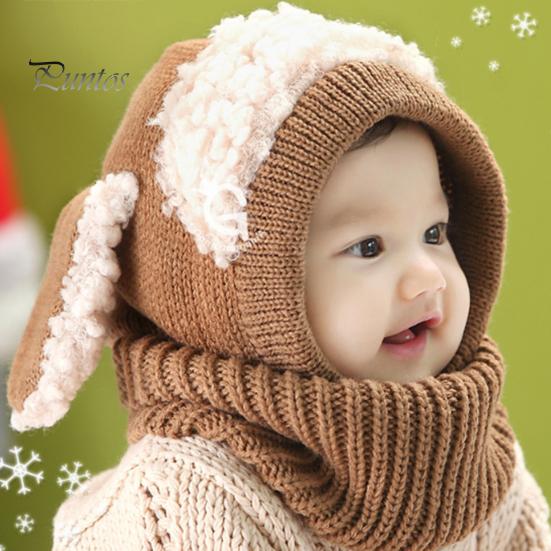 Dětská zimní čepice Puppy Dekor do uší Šála Integrovaný Silný pletený elastický Unisex Teplý větruodolný Foto Větra Venkovní krytka na ochranu hlavy pro batole