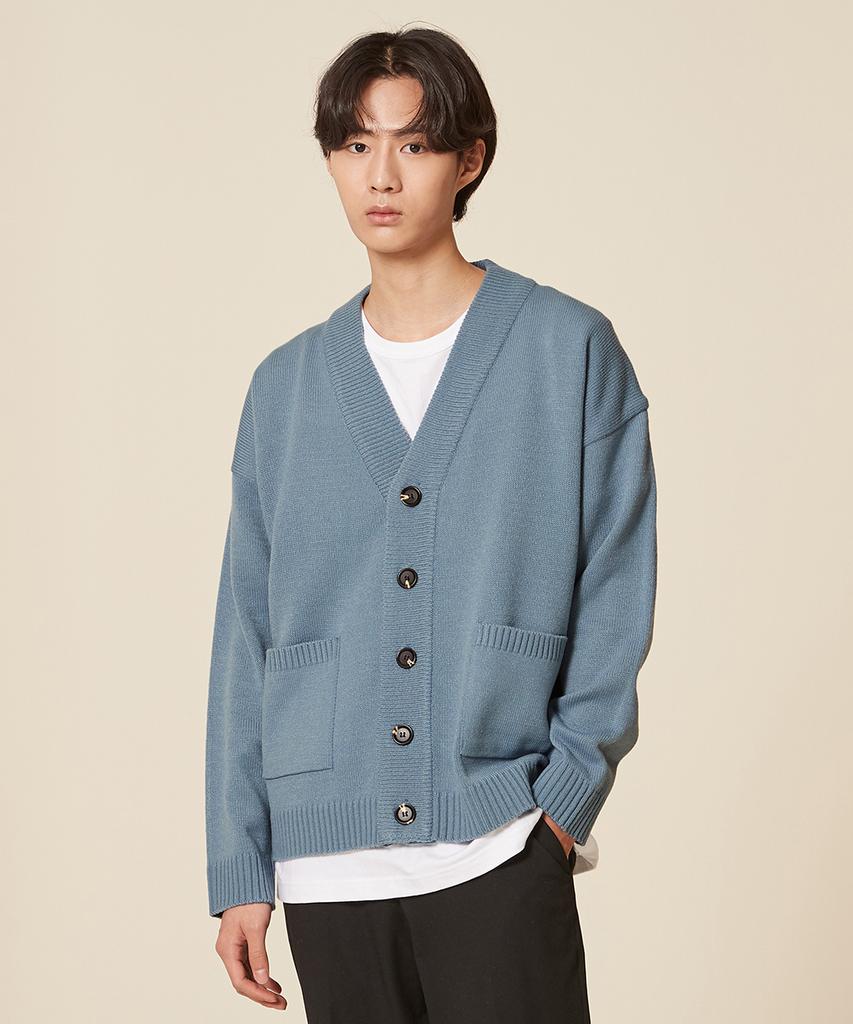 Blond9 Basic Knit Cardigan (Short Ver.)_Blue Stone
