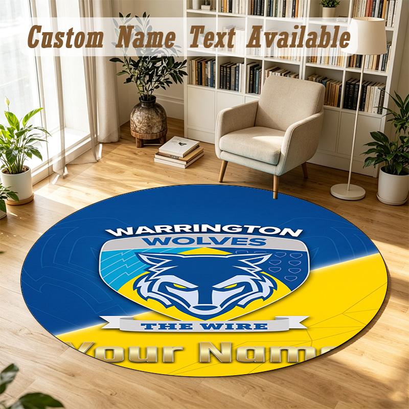 Round Rug Custom NameWarrington Wolves FC Pattern Non Slip Carpet Home Floor Decor