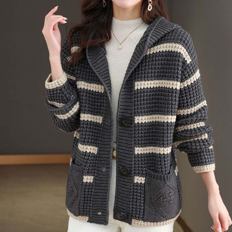 Sweaters Coat Cardigan for Women Winter Large Size Vintage Loose Long Sleeve Knit Cardigan Hooded Sweaters Jacket