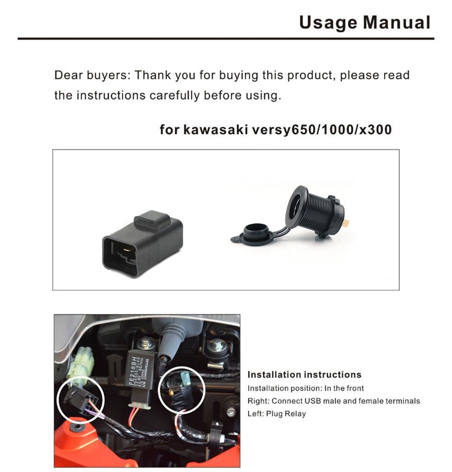 Motorcycle Bike LED Cigarette Lighter Power Plug Socket for Kawasaki versys650/versys1000/versys X300/versys X650/ninja400/ninja650 with Relay/12V 22A