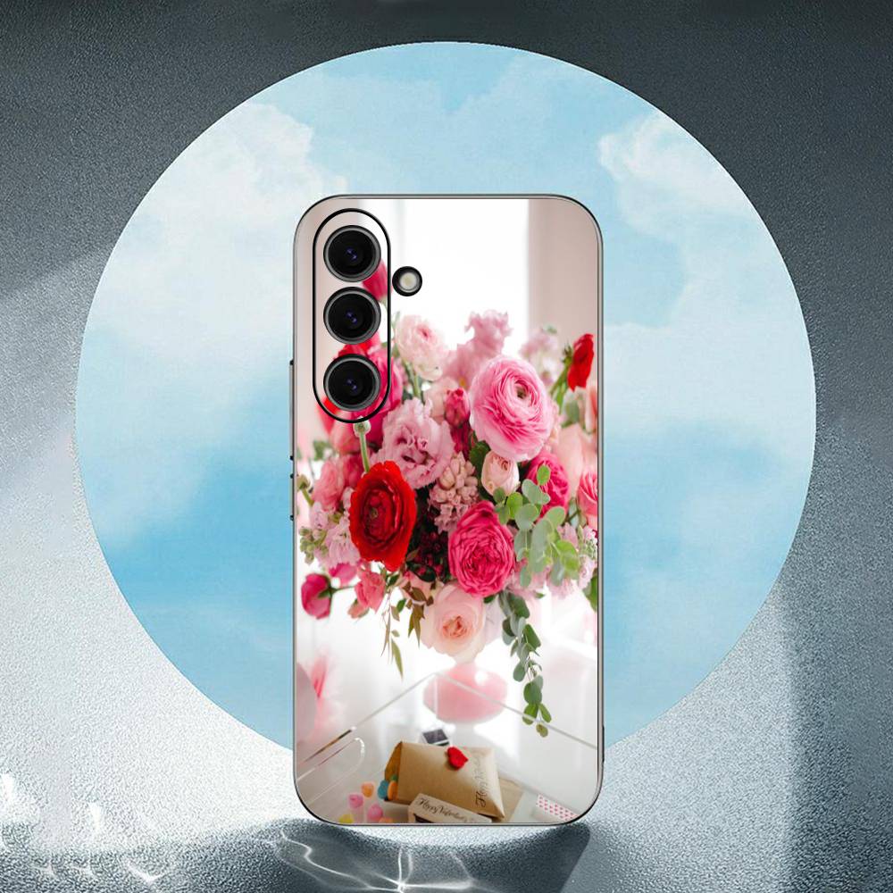 Elegant Pink Flower Peony For Samsung Galaxy S25 S24 S23 Ultra S22 S21 Plus S20 Black Soft Silicone Protective Case