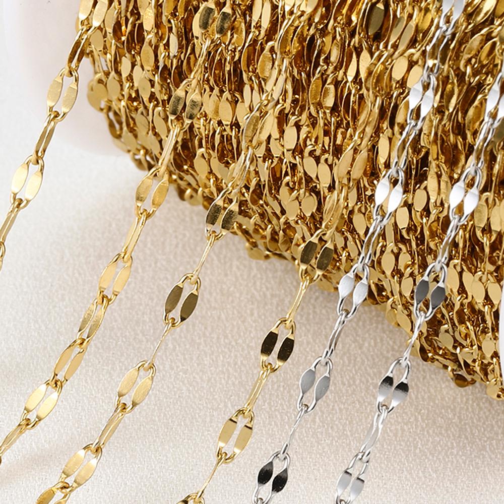 2Meters/lot Stainless Steel Long Frame Chains DIY Necklace Bracelet Accessories Chain Flat Round Links Chain for Jewelry Making