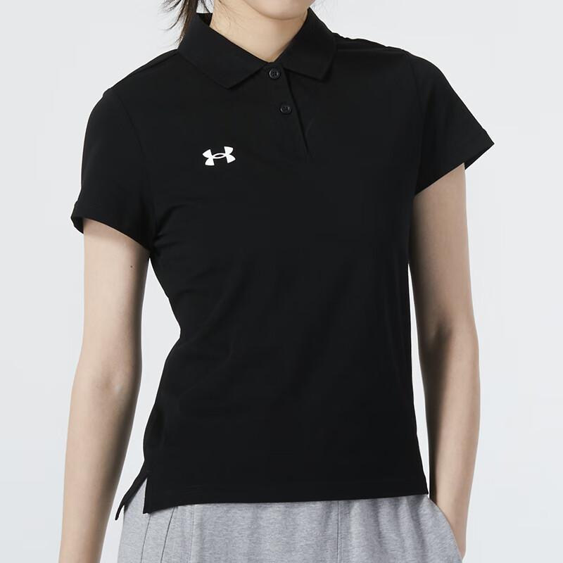 Under Armour Solid Color Casual Sports Polo Shirt Women tops Black 22500519-001