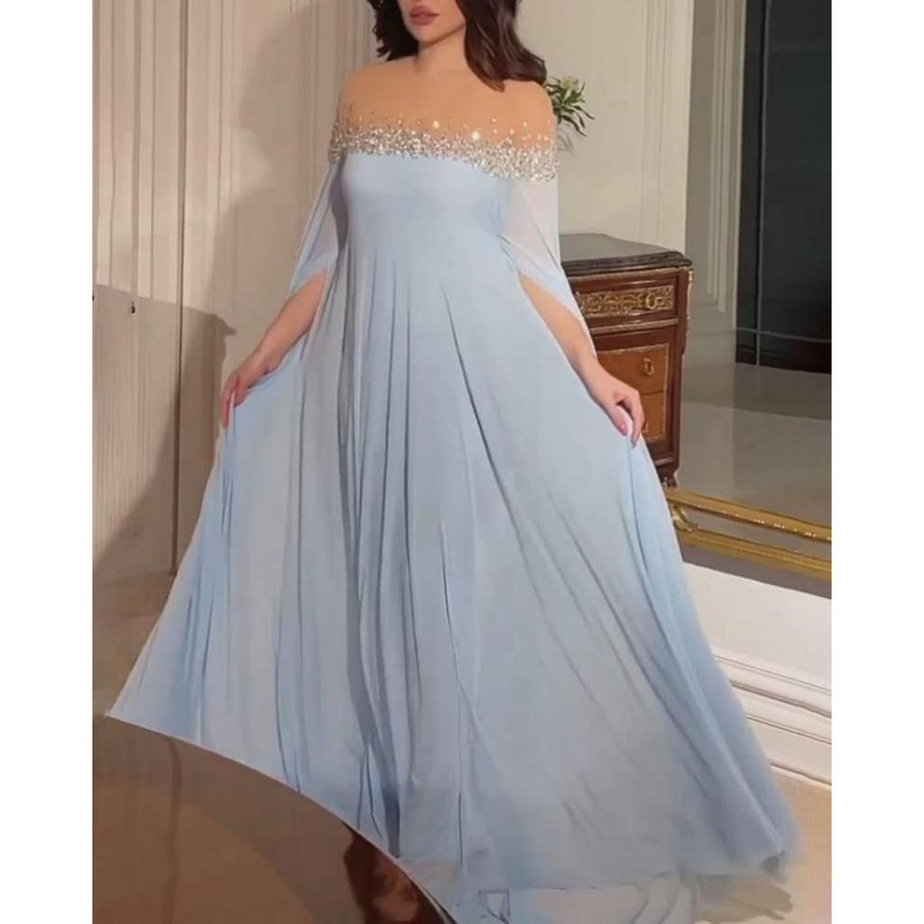 Spring Summer New Sexy High Waist Hot Drill Pearl Chiffon Banquet Evening Dress for Women European American Party