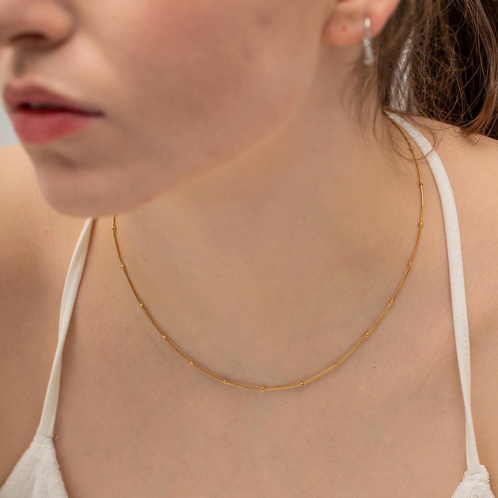 European and American Small Fresh Stainless Steel Necklace Does Not Fade Round Bead Snake Chain Necklace Summer Trend Wholesale