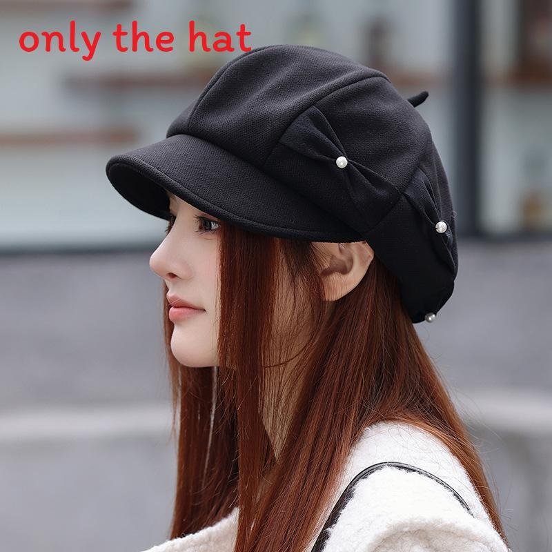 Womens Casual Octagonal Cap With Adjustable Fit And Windproof Warmth For Fall And Winter Wear Black