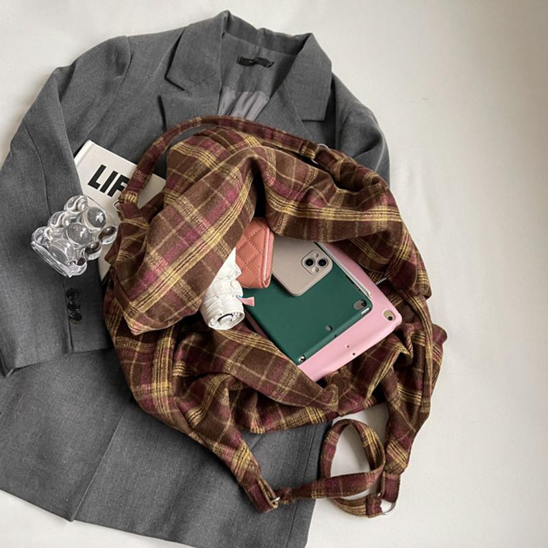 Chic Plaid Nylon Large Capacity Tote Bag Women Casual Top Handle Hobo Shoulder Shopper with Fixed Strap For Daily Work CLE