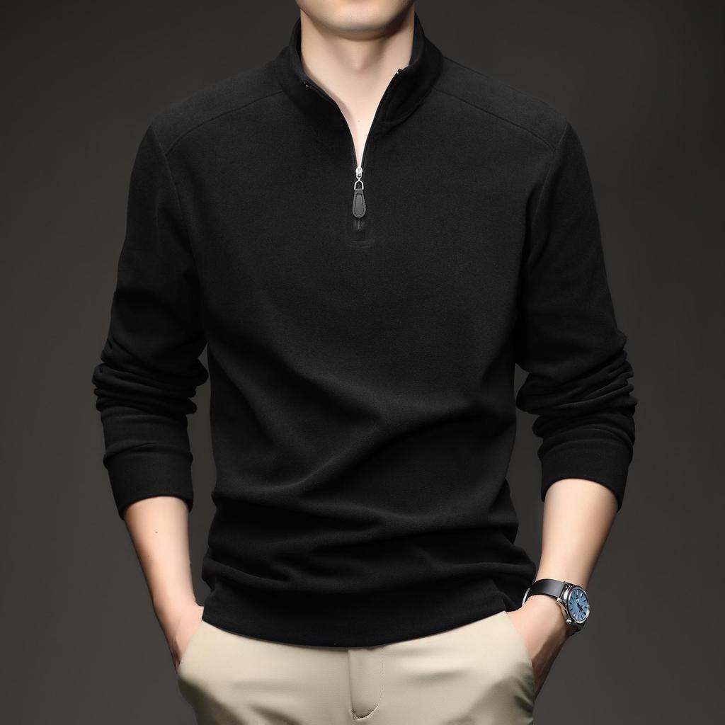 Men's Double-Sided Fleece Half-Zip Long-Sleeve T-Shirt with Half-High Collar - Warm Winter Base Layer Sweatshirt
