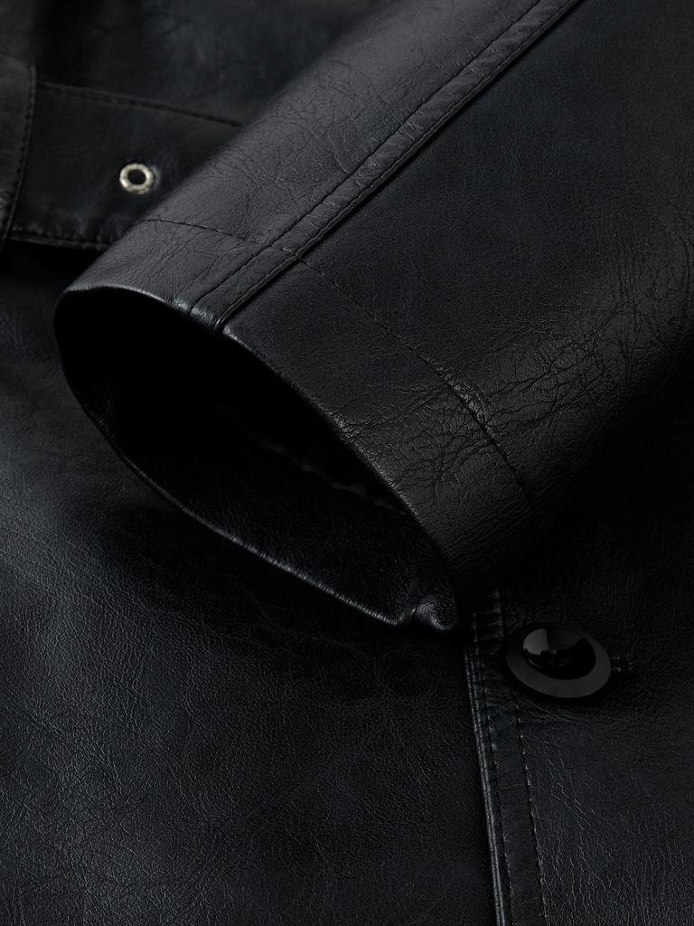 Men's Korean Style PU Leather Mid-Length Windbreaker Jacket