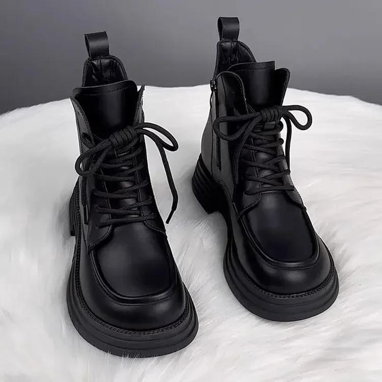 Winter Women's Boots Plush New Platform Warm Short Boots Flat Bottom Comfortable Outdoor Lace Up Ankle Boots Fashion Shoes 2024