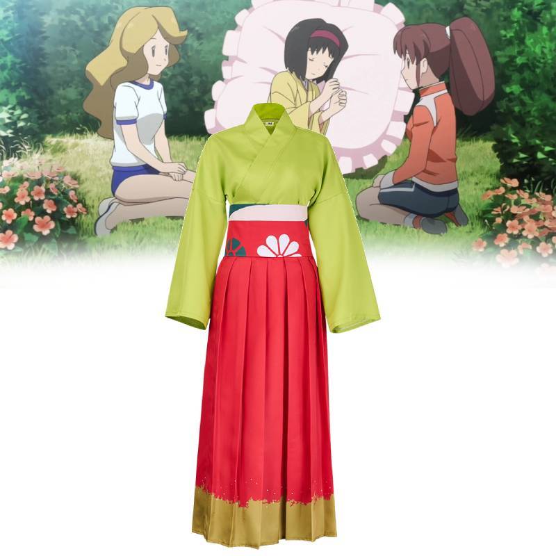 Pokemon Erika Cosplay-dräkt med polyestertyg för animefans