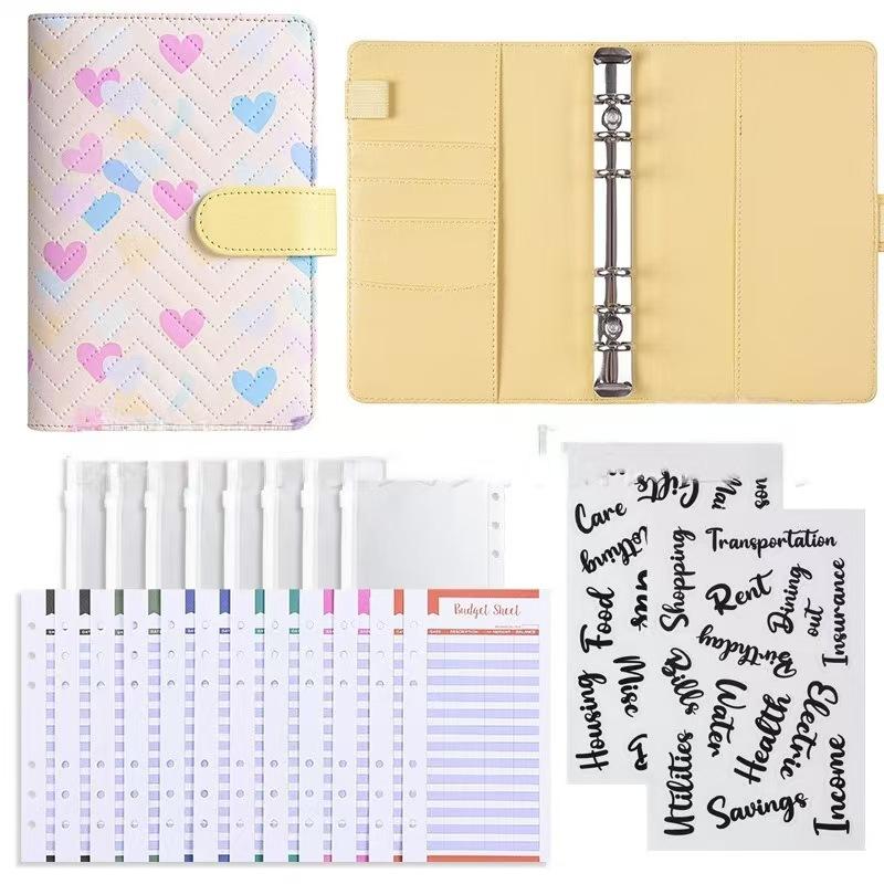 A6 PU-Leder Binder Economy 6-Ring Notizbuch, Stilvolles Design, Persönlicher Notizbuch-Binder Einband, Kann zur Aufbewahrung von Bargeld-Budget verwendet werden