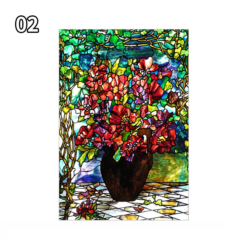 

Ретро мистецтво вітражі квітка магнолія скляні наклейки вітражні віконні плівки домашній декор статичні чіпляються непрозорі матові скляні плівки для конфіденційності 50x75cm