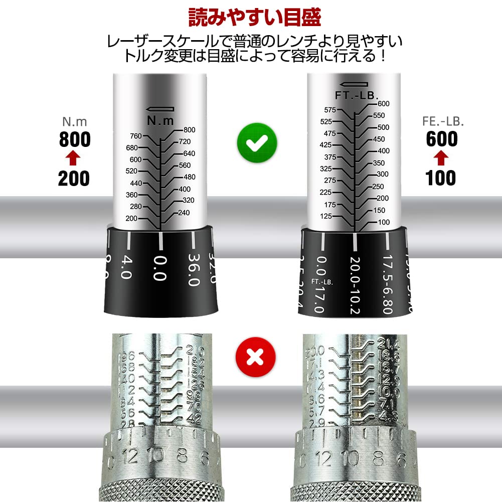 Torque Wrench Preset Type Tire Change Car Bike Repair Wrench 19mm Drive Socket Wrench with Case (3/4 inch) 200-800N m