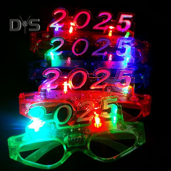 2025 Christmas Glasses Sequin 3 Flashing Modes LED Light Up 2025 New Year Photo Prop Anti-slip Unisex Holiday Themed Party Atmosphere Activator