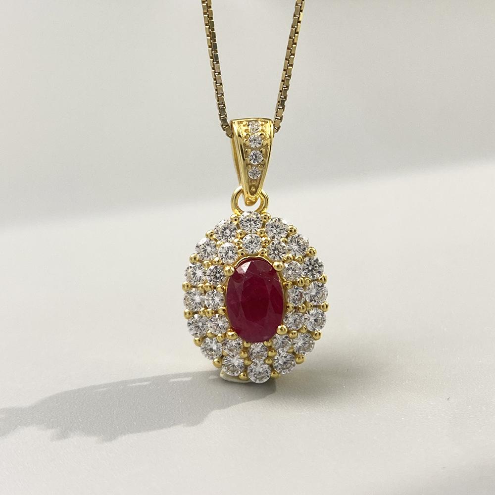 Heart Ruby Pendant Necklace with Natural Red Gemstone 925 Sterling Silver for Women Romantic Anniversary Jewelry