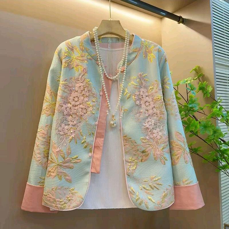 2025 Chinese Style Loose Fit Floral Jacket - Plus Size Women s Spring Top 5XL fits 85-95 kg