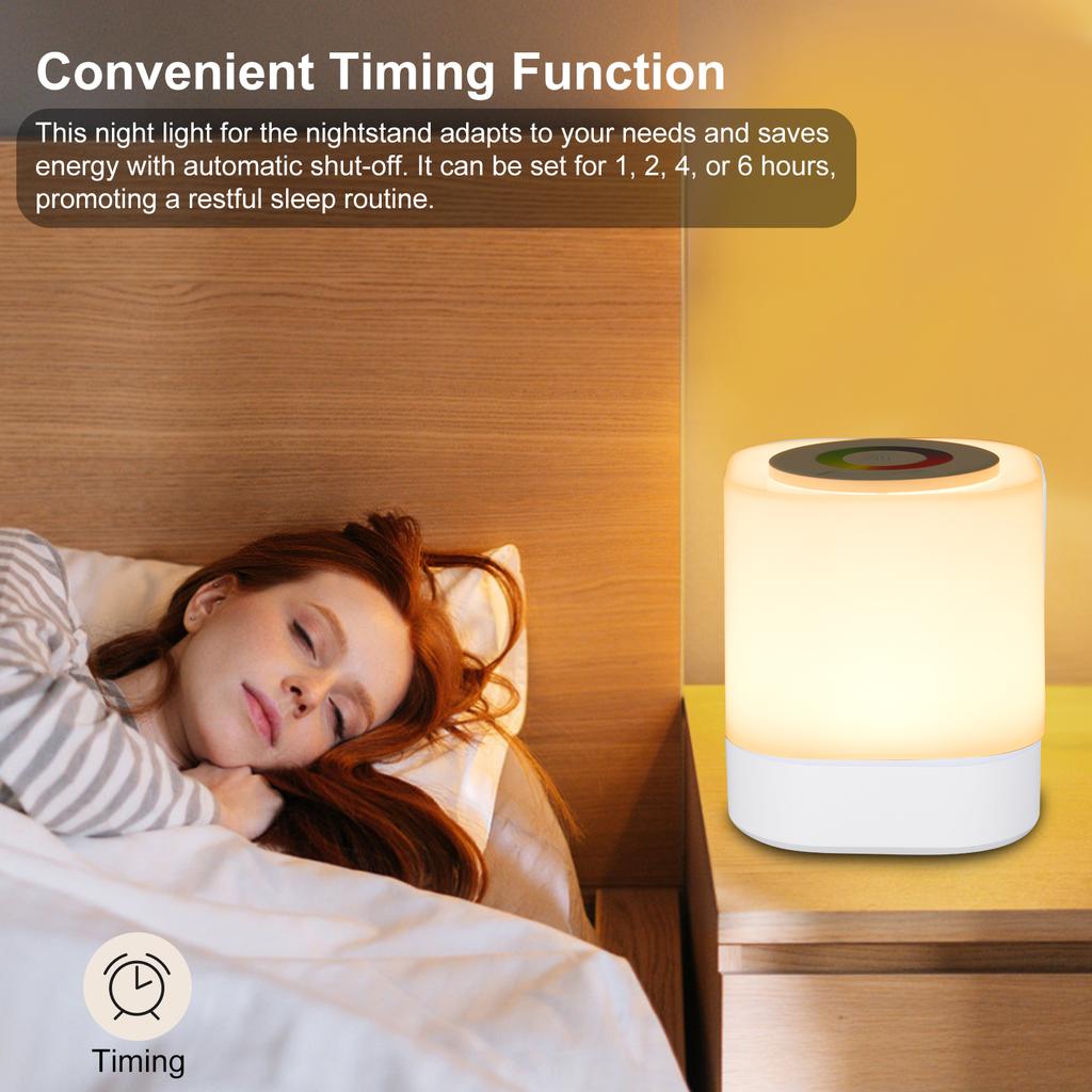 Colorful Night Light Warm White Light RGB Color Changing Lights Touch Timer Dimmable Table Lamp Bedside Lamp for Bedroom