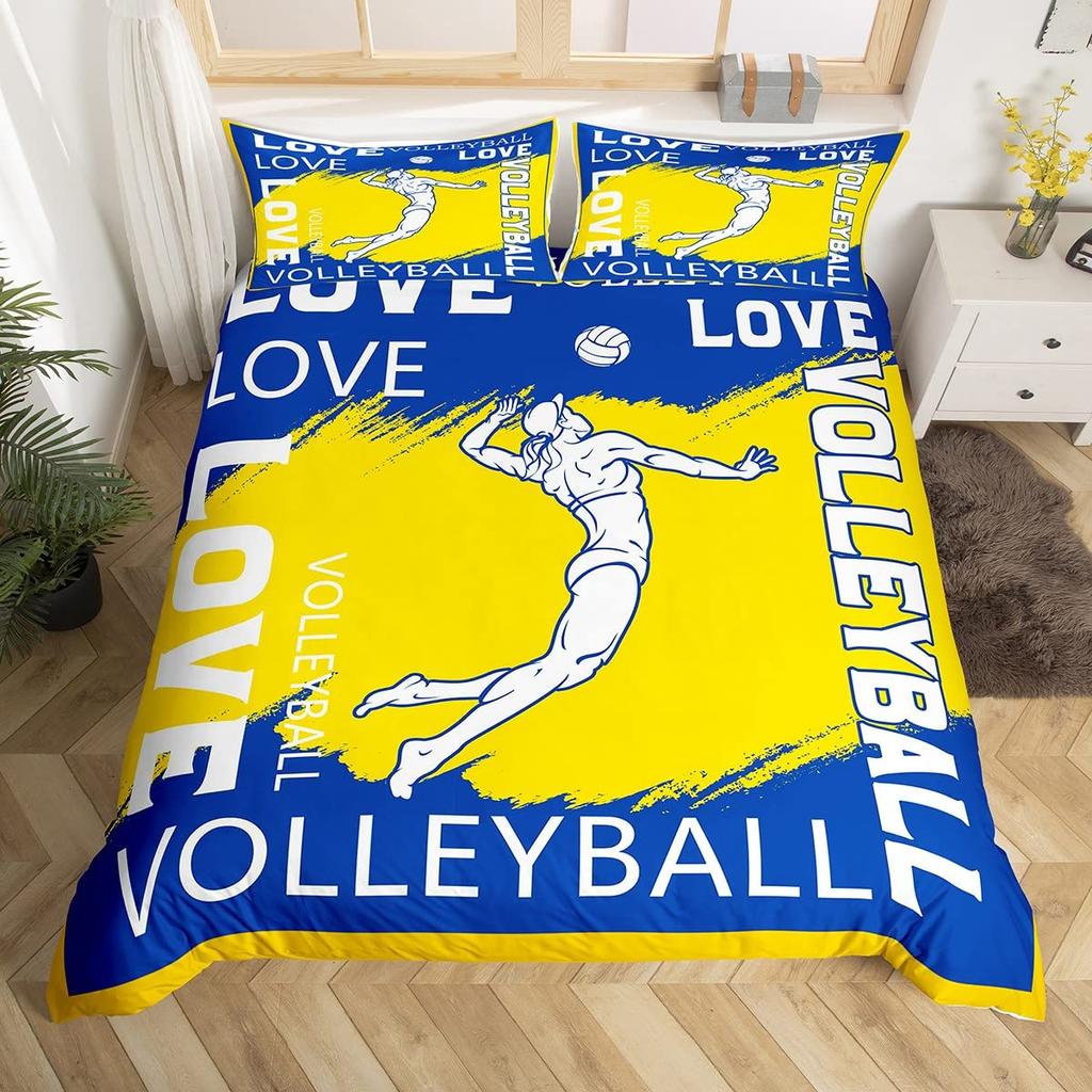 Volleyball Sport Bedding Set Sports Theme Duvet Cover King Queen Watercolor Volleyball Comforter Cover Ball Game Quilt Cover