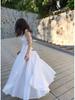 French Retro White Spaghetti Strap Backless Ruffled Slimming Maxi Dress