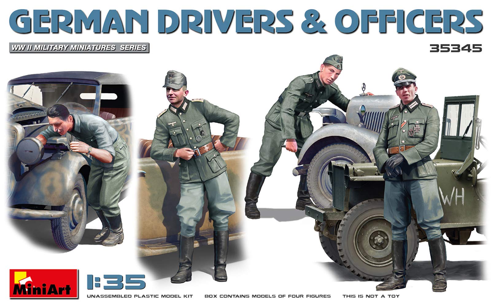 

Miniart Scale German Soldier Driver Officer Set Plastic Model Kit MA35345 1/35 & (4 Figures)