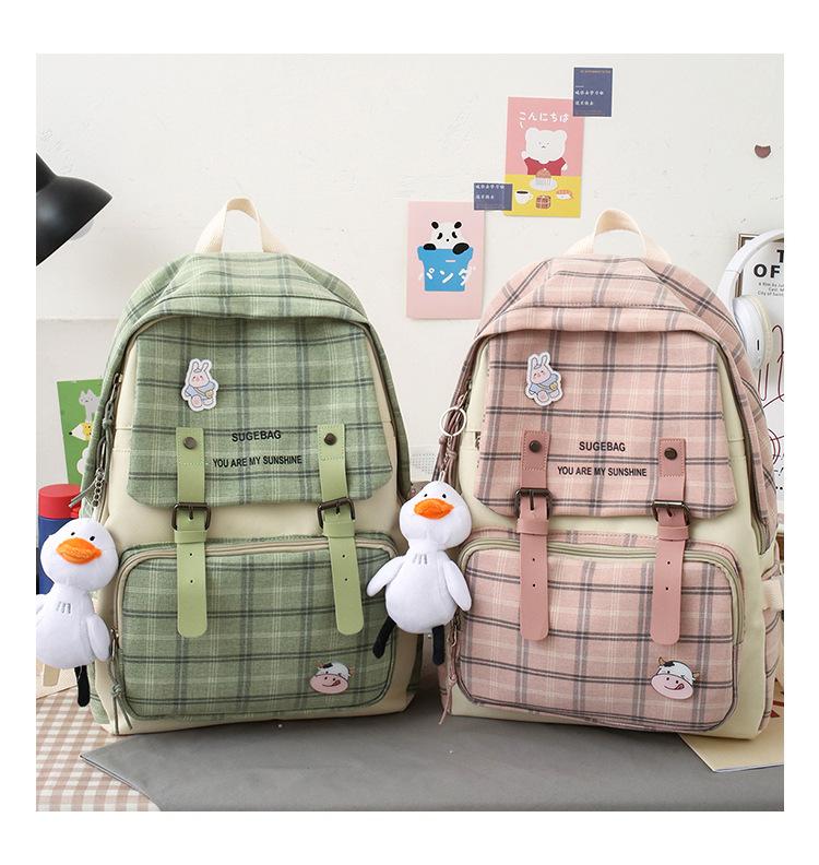 Kawaii kreslená plátěná školní taška, velkokapacitní roztomilý módní batoh Krásný ležérní batoh