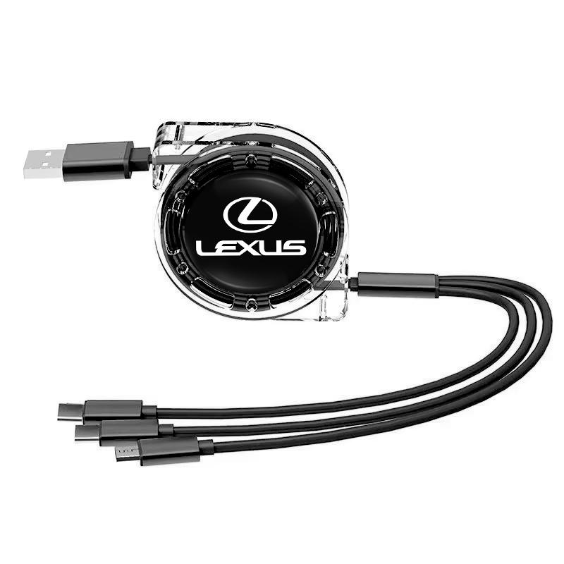 3 In 1 Retractable Data Cable USB Type-C Car Charger Head Auto Accessories For Lexus RX330 IS250 Ct200h ES300h LBX/Car Keychain