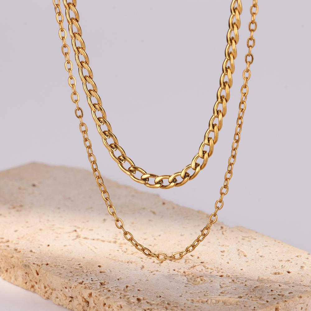 Mehrlagige Halsketten aus Edelstahl für Damen Mode Kubanische Kette Choker Halskette Wasserdichter Schmuck Weihnachtsfeier Geschenk