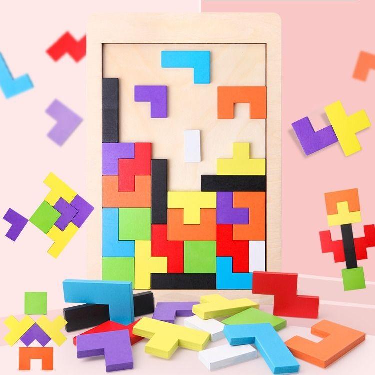 Dřevěné hlavolamy Magic Tangram Kostky skládačky 3D ruské bloky Hračky pro děti Hlavolamy Montessori vzdělávací