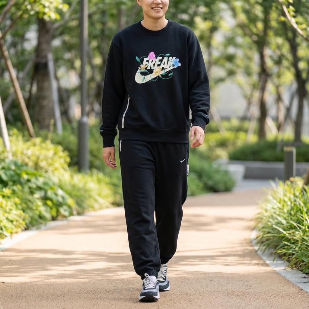 Nike Ensemble Sweat-shirt à Col Rond et Manches Longues Imprimé Lettres et Pantalon Unisexe Noir CK6366-010+FJ9558-010