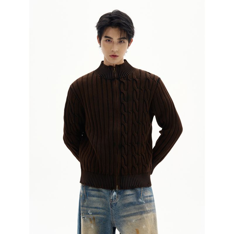 Kisko American Retro Twist Pattern Lazy Knitted Sweater for Men and Women Niche Design Autumn and Winter Casual Cardigan Jacket