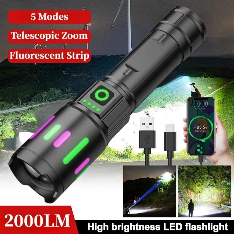 Powerful Strong Light Flashlight LED Portable Flashlight Type-C Charging Output Zoom Aluminum Alloy Outdoor Handlamp For Camping