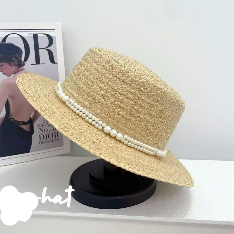 Dale Lafite Straw Hat Hepburn Wind Summer Breathable Natural Color Bow Straw Hat