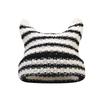 Imp Ear Warm Woolen Cap Female Cute Cat Ears Fashion Striped Knitting Cap Set Head Cap Fashion Hip-hop Cotton Cap Bean Cap