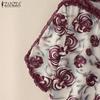 ZANZEA Women Casual Round Neck Short Sleeve Loose Floral Blouse