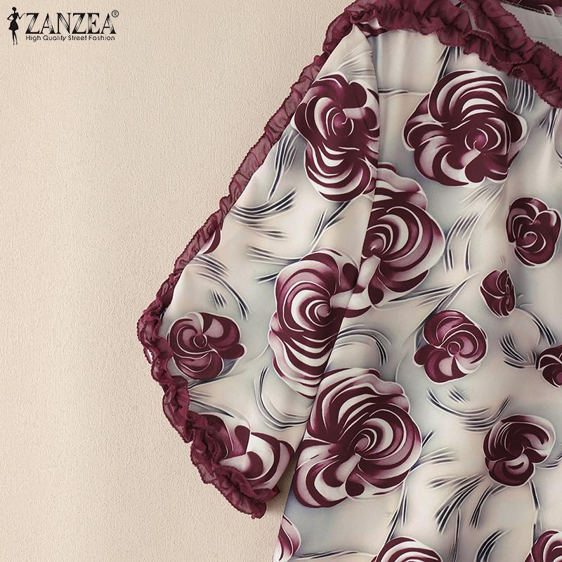 ZANZEA Women Casual Round Neck Short Sleeve Loose Floral Blouse