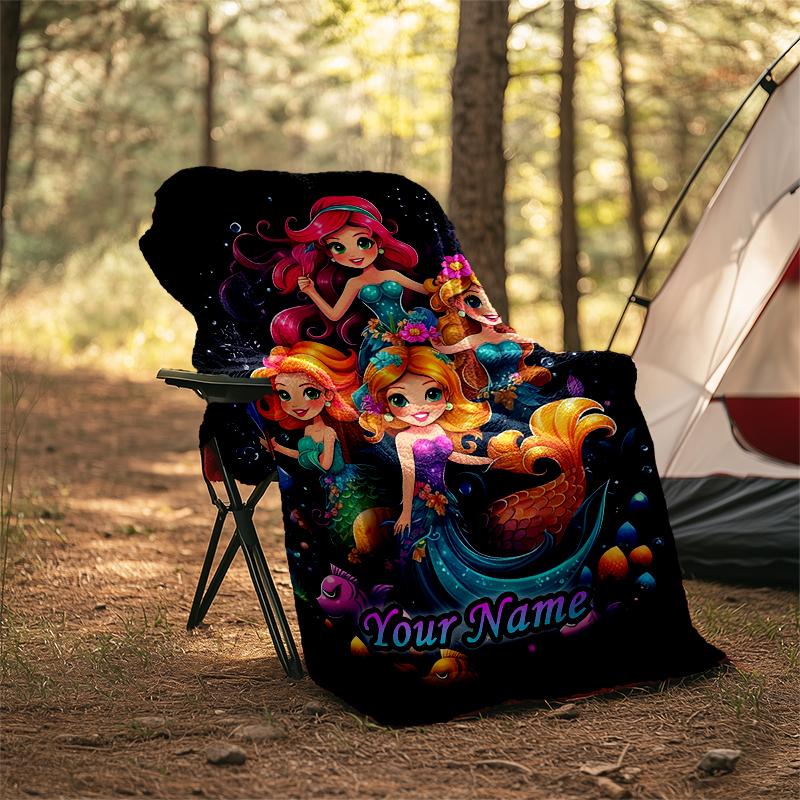 1PC Custom Name Mermaid Fantasy Adventure Outdooor Flannel Blankets Patterns Throw Blanket All-Season Soft Gift for Couch, Bed, Camping Gifts