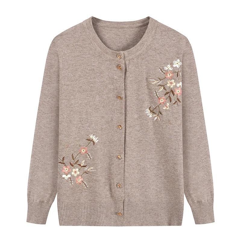 Embroidered Cardigans for the Elderly Middle-aged and Elderly Women's Knitted Sweaters Spring and Autumn Sweaters