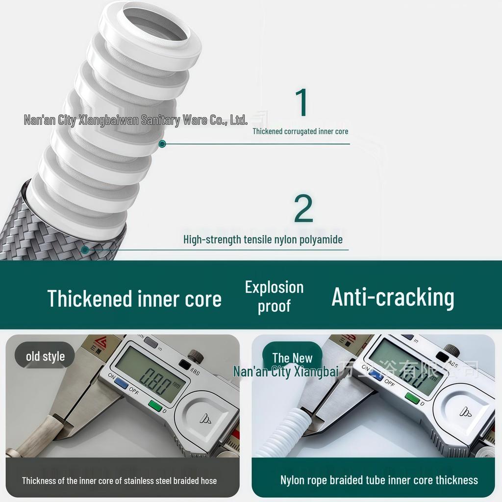 Nylon Woven Shower Hose & Head Holder, 4-Point Universal, Explosion-Proof Hot/Cold Bath Pipe