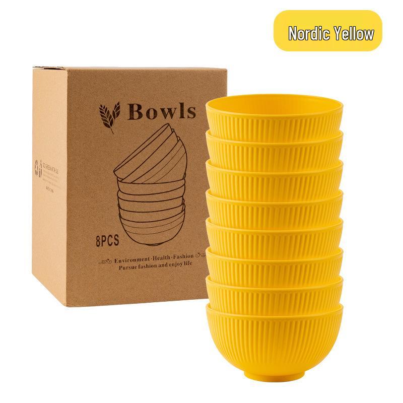Cross-border PP Plastic Bowl Set - Multi-purpose for Dormitory: Includes Water, Fruit, Salad, Noodle, Soup, and Rice Bowls. Large Size.