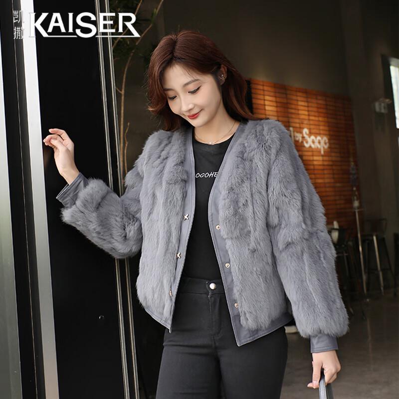 KAISER Women s Rabbit Fur Petite Chic Coat M