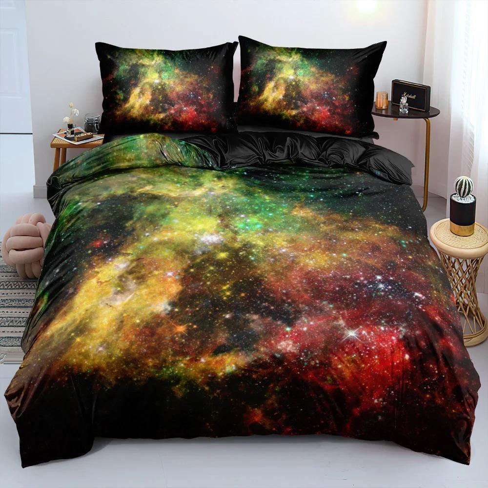 Luxury Galaxy Dark Blue Bedding Set Shining Stars Starry Sky Duvet Cover Set With Pillowcase 2/3pcs Comforter Cover Bedroom Dec