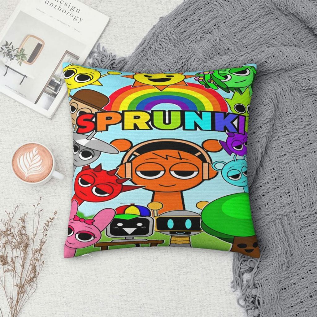 Federe per Cuscini Sprunki Merch Copricuscino Stampato Copricuscino da Lancio Decorazione per Divano Quadrato Multimisura