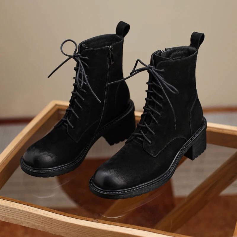 Fashion Hot Nubuck Women Boots Winter Retro and Old Lace-up Shoes Woman Short Boots Ankle Boots Thick Bottom Platform Shoes Cross-tied