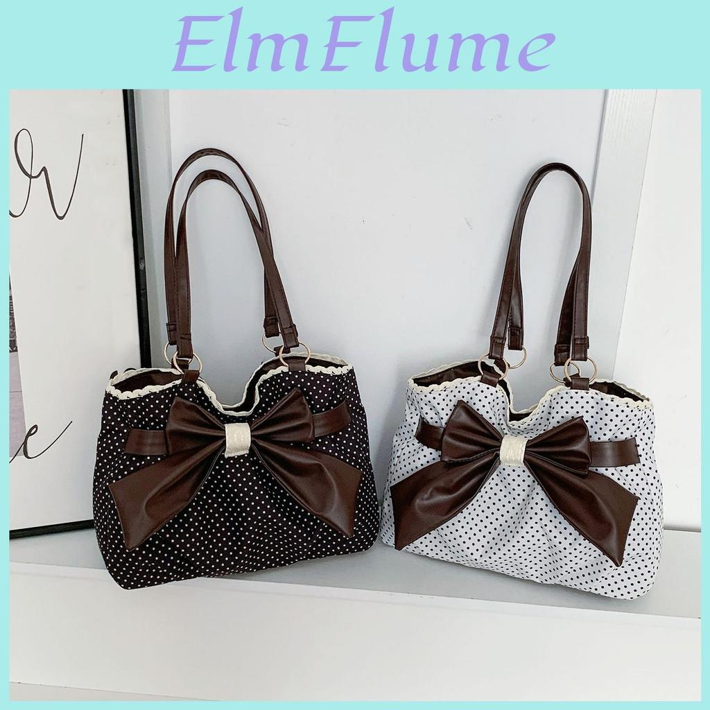 Women Bag Dot Shoulder Polka Work Bag Lightweight Casual Large Capacity Tote Bag With Bow Detail And Adjustable Straps For Daily Use