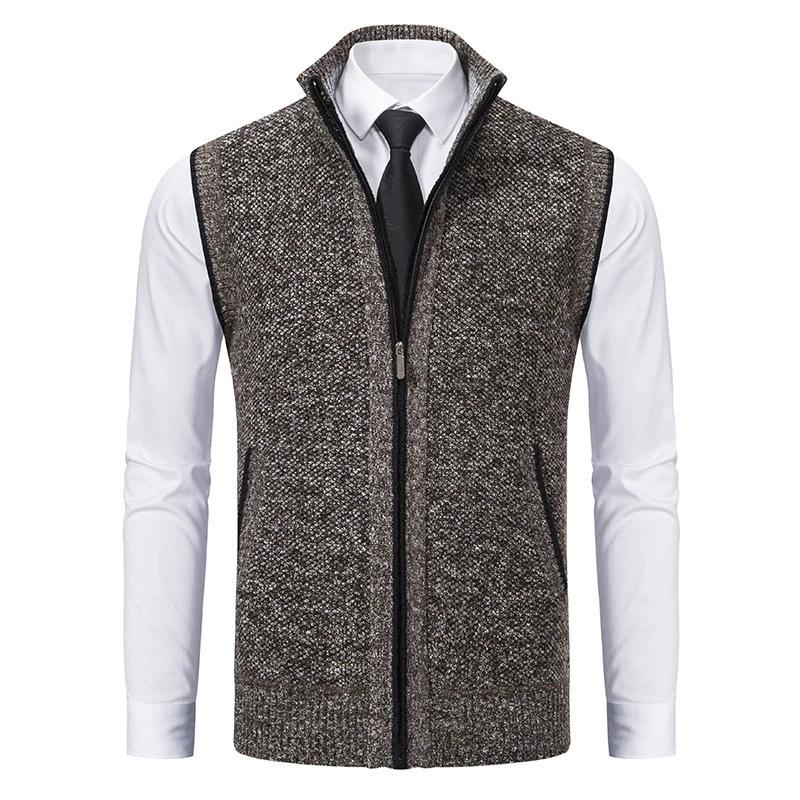Casual Men's Vest, Vest, Camisole, Vest, Stand Up Collar, Sleeveless Knit, Casual, Thick, Autumn and Winter