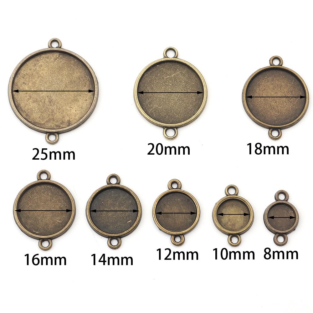 10pcs 8/10/12/14/16/18/20/25mm Round Cabochon Base Double Hole Blank Bezel Trays For Jewelry Making DIY Necklace Accessories
