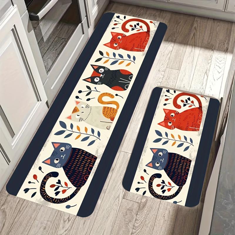 1Pcs  Cat Pattern Floor Mat Modern Kitchen Polyester Rug Non-Slip Colorful Indoor Carpet, For Home Bathroom Bedroom Living Room Decor