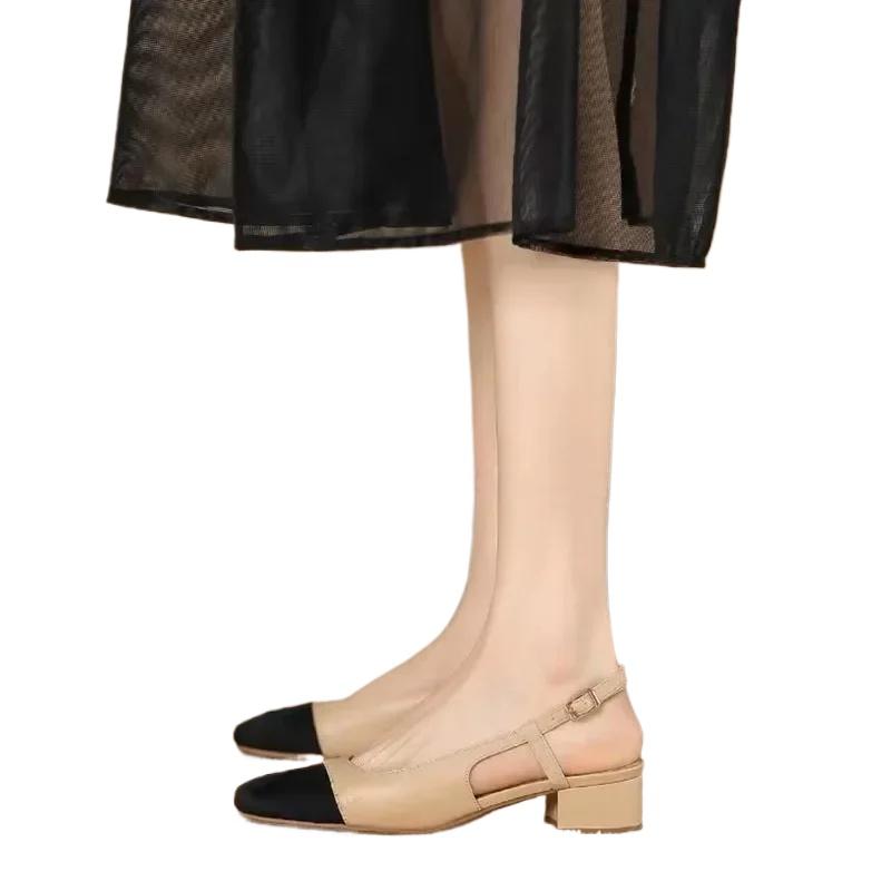 Mixed Colors Buckle Strap Women's Pumps Low Heel Square Heel Shoes Female 2024 Hot Sale Slingbacks Fashion Office Pumps